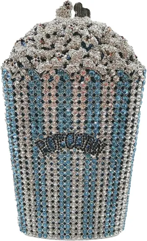 Women Unique Popcorn Crystal Evening Bag Novelty Rhinestone Clutch Purse for Dinner Cinema Halloween