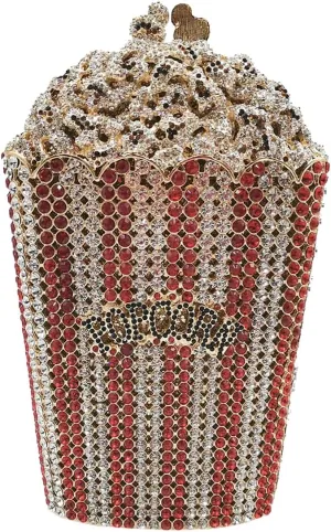 Women Unique Popcorn Crystal Evening Bag Novelty Rhinestone Clutch Purse for Dinner Cinema Halloween