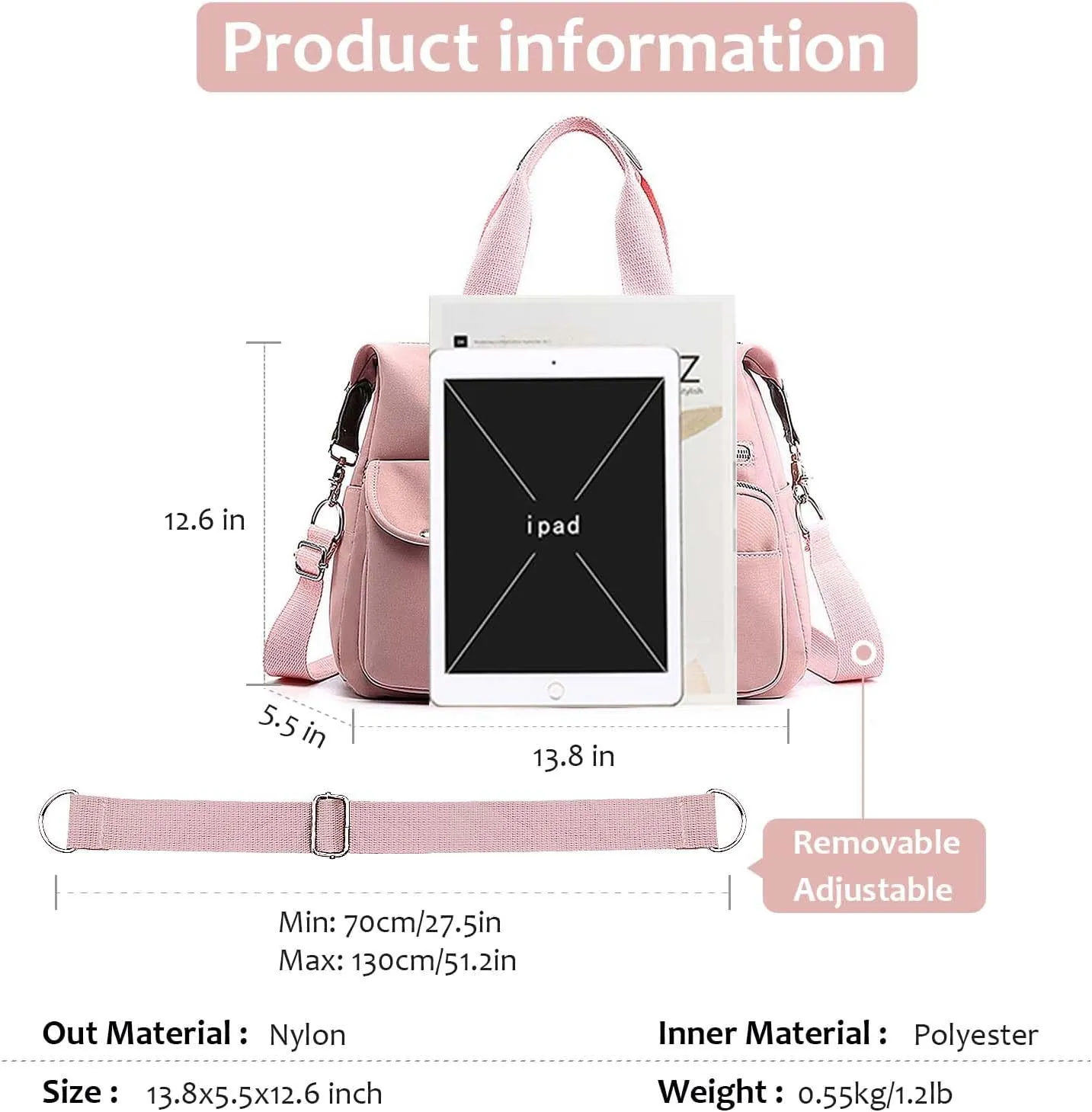 Women Utility Tote Bag Teacher Purses and Handbags for Nurse Waterproof Nylon Multi Pocket Shoulder Bag Work Tote Bag
