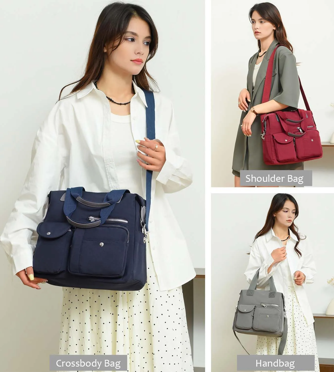 Women Utility Tote Bag Teacher Purses and Handbags for Nurse Waterproof Nylon Multi Pocket Shoulder Bag Work Tote Bag