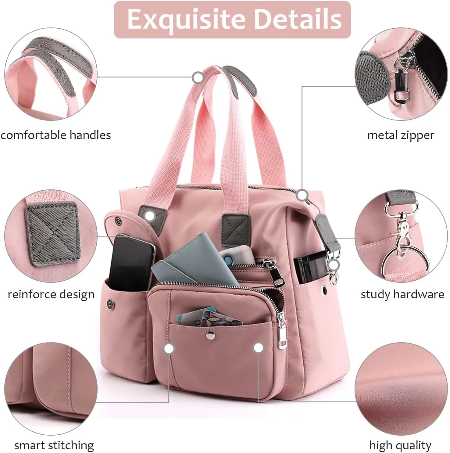 Women Utility Tote Bag Teacher Purses and Handbags for Nurse Waterproof Nylon Multi Pocket Shoulder Bag Work Tote Bag
