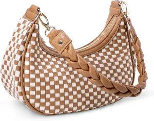 Women Woven Hobo Handbag for Women Fashion Vegan Leather Tote Bag for Women