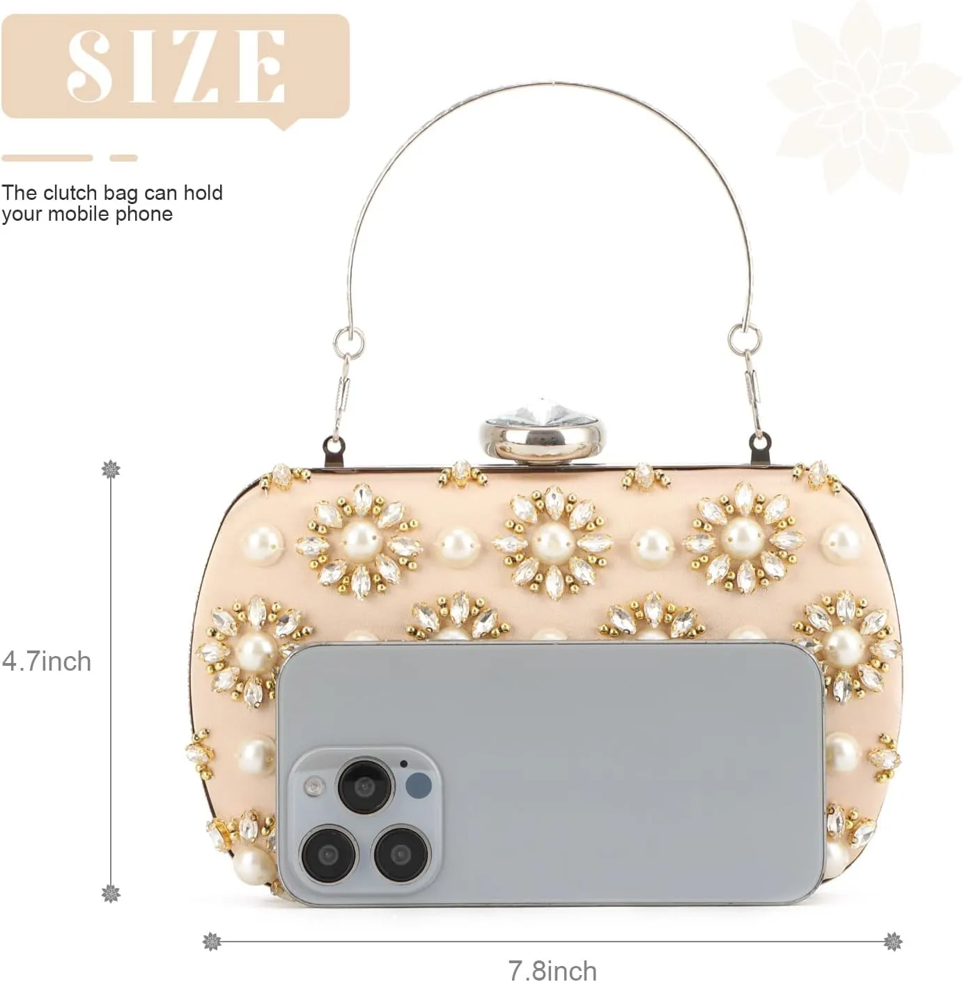 Women's Beaded Evening Clutch Purses Formal Rhinestone Evening Handbag with Chain for Wedding, Prom, Party