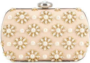 Women's Beaded Evening Clutch Purses Formal Rhinestone Evening Handbag with Chain for Wedding, Prom, Party