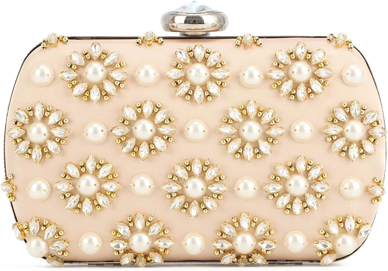 Women's Beaded Evening Clutch Purses Formal Rhinestone Evening Handbag with Chain for Wedding, Prom, Party