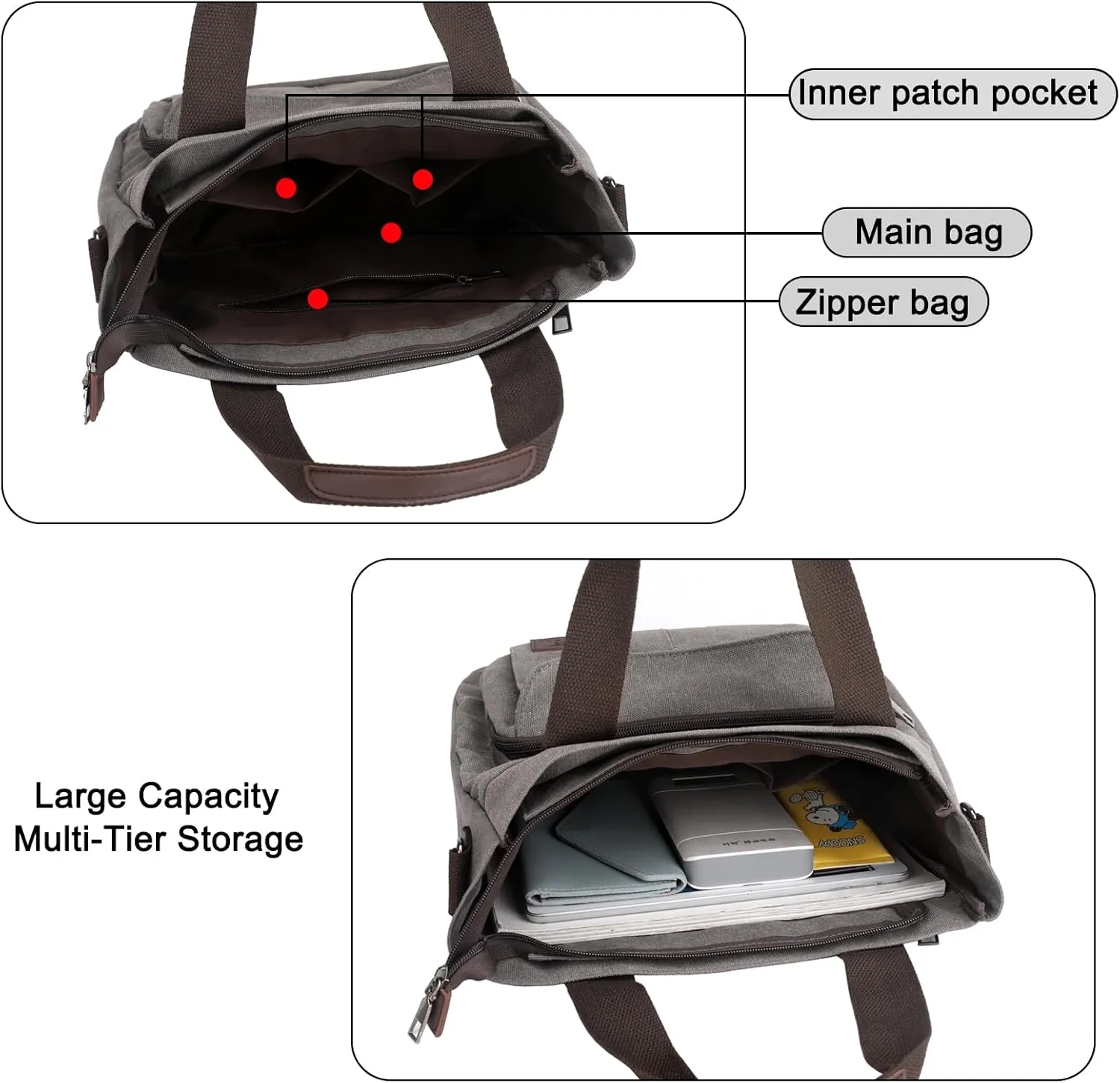 Women's Canvas Tote Purse Casual Shoulder Crossbody Bags Small Handbag, Multi-pocket Top Handle Work Bag