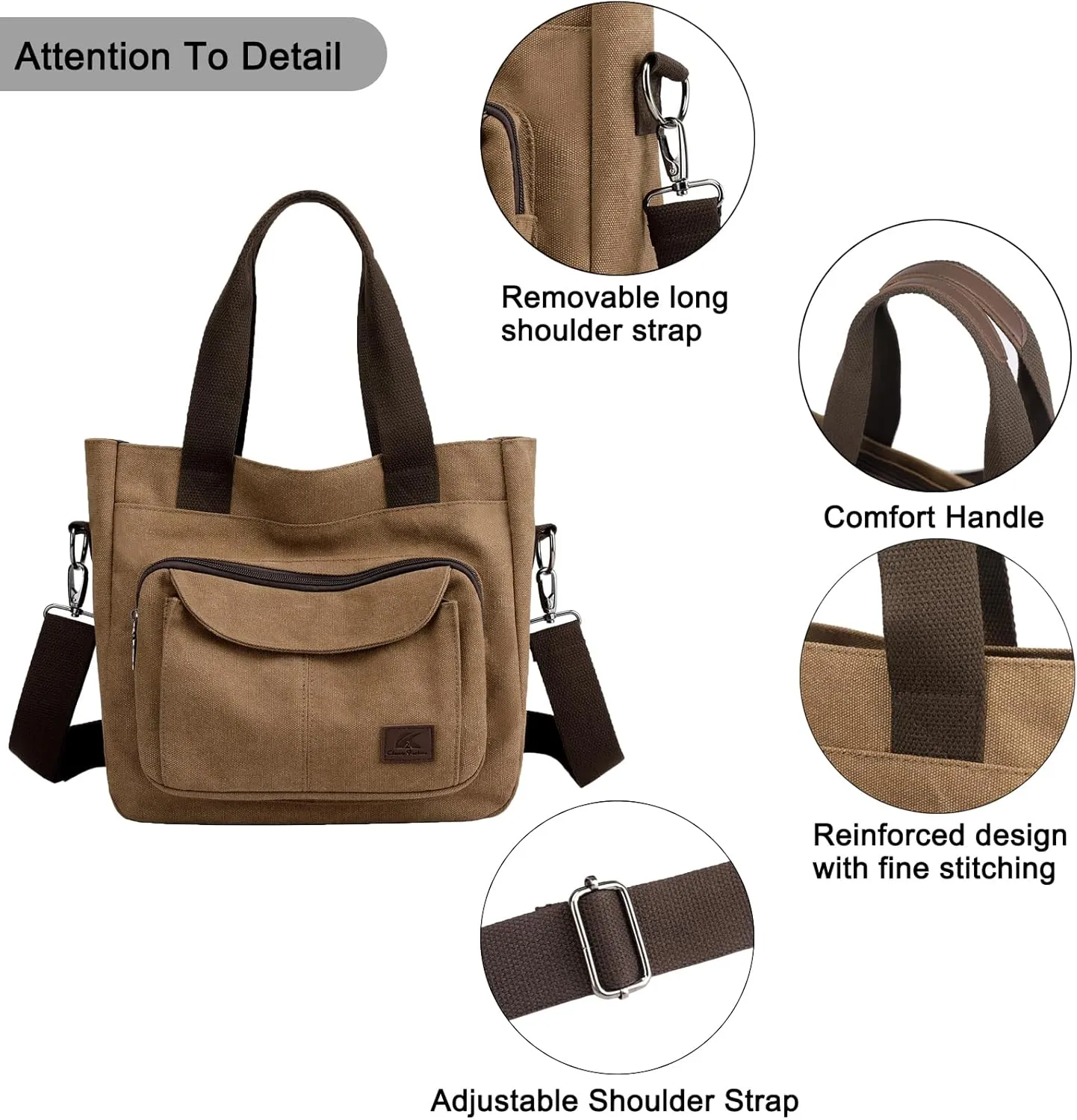 Women's Canvas Tote Purse Casual Shoulder Crossbody Bags Small Handbag, Multi-pocket Top Handle Work Bag