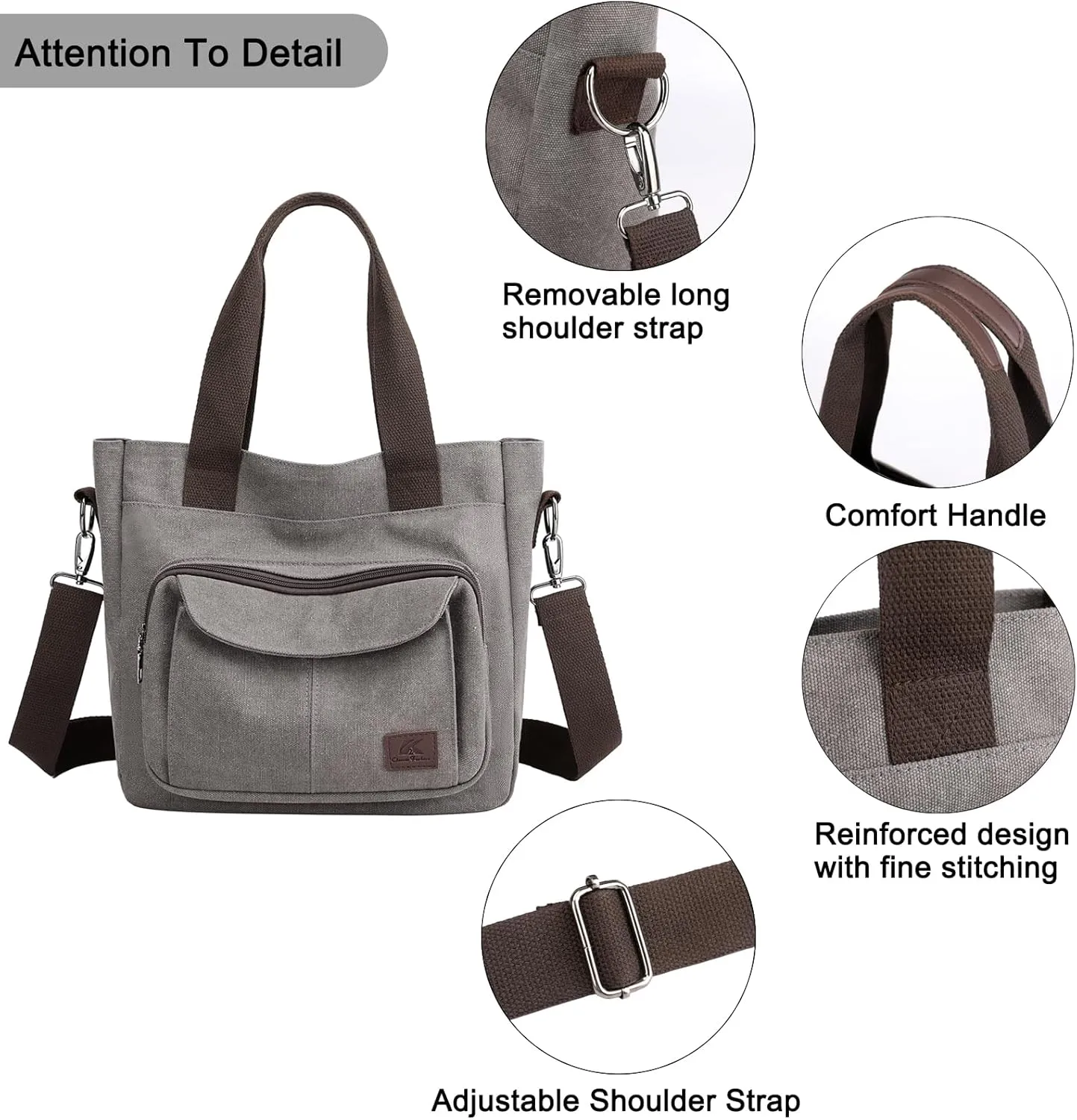 Women's Canvas Tote Purse Casual Shoulder Crossbody Bags Small Handbag, Multi-pocket Top Handle Work Bag