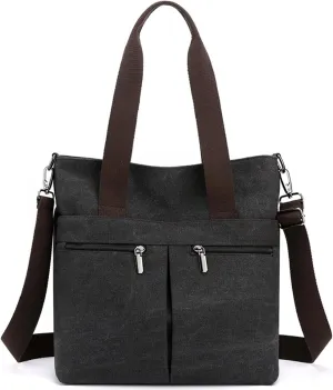 Women's Canvas Tote Purses Multi-pocket Handbags Large Work Travel Shoulder Crossbody Bag