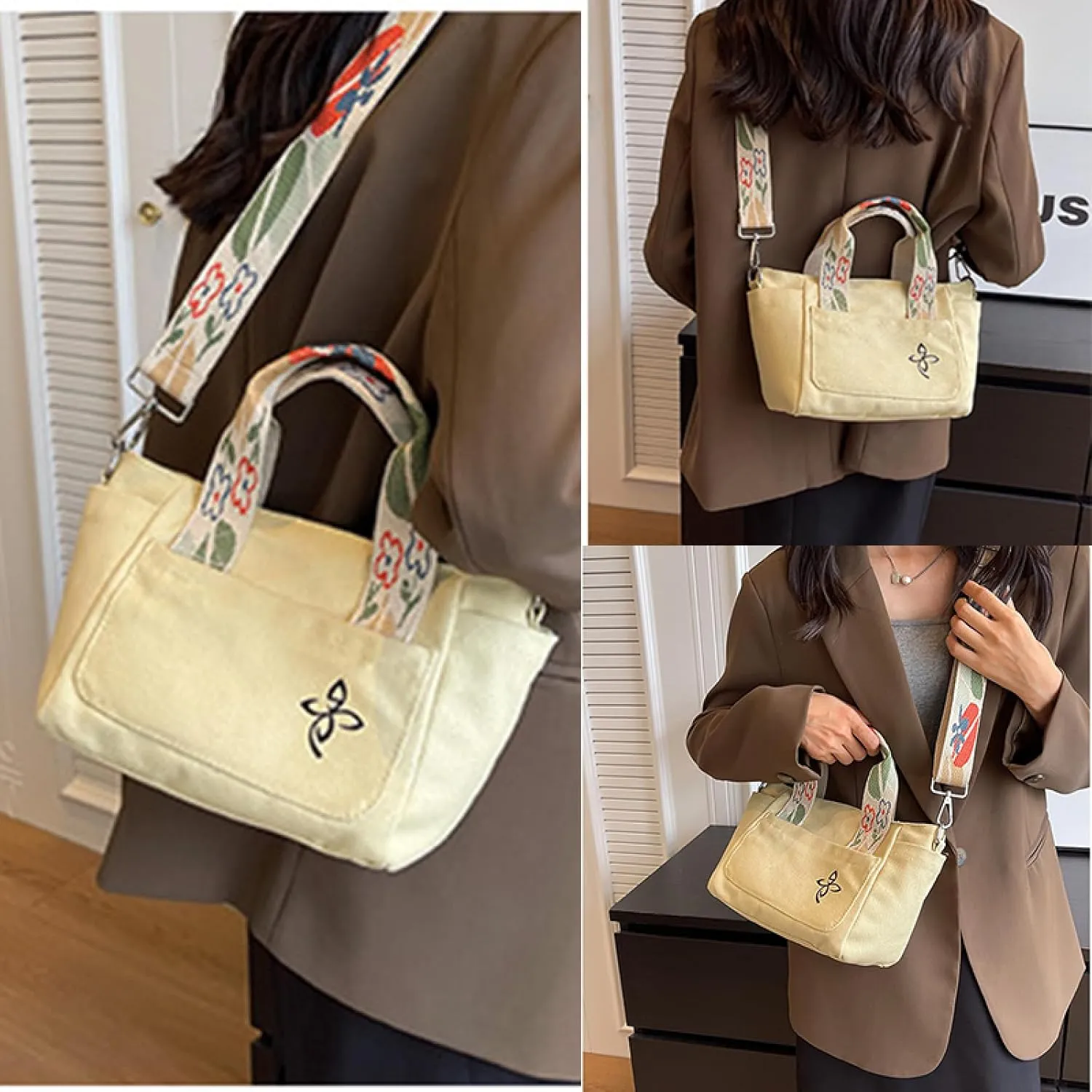 Women's Casual Multi Pocket Small Canvas Bag Single Shoulder Crossbody Bag for Commuting, Shopping and Yoga Practice