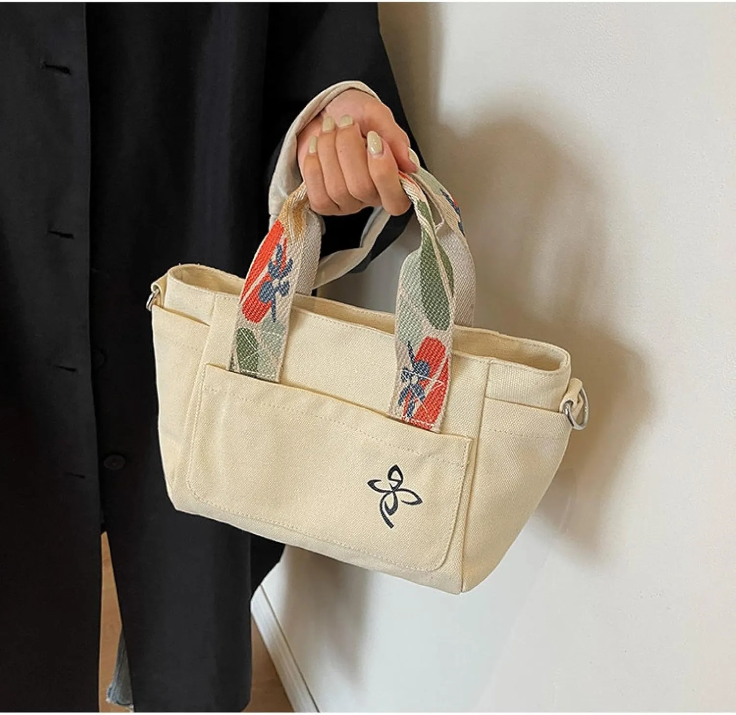 Women's Casual Multi Pocket Small Canvas Bag Single Shoulder Crossbody Bag for Commuting, Shopping and Yoga Practice
