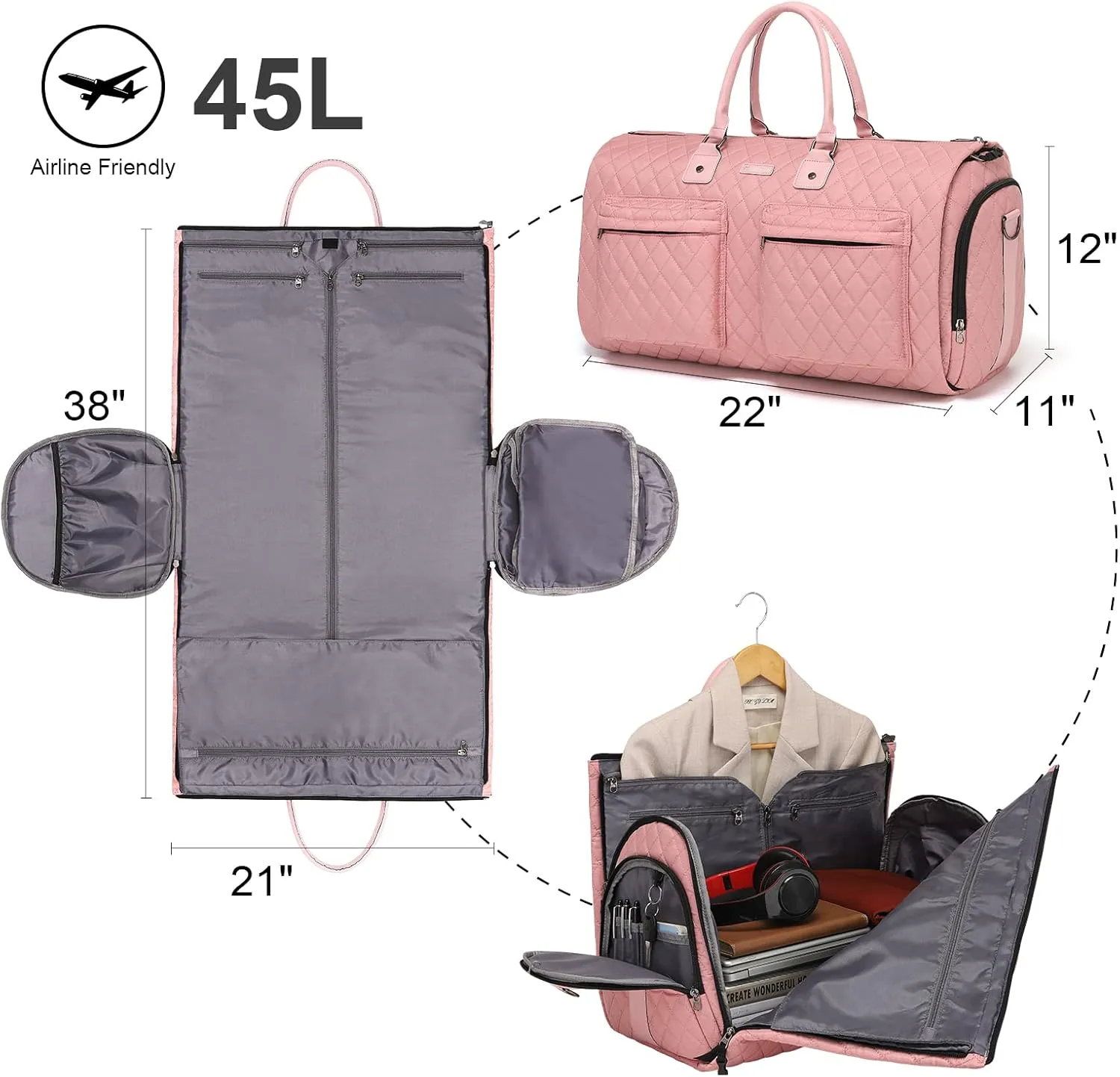 Womens Convertible Garment Bags for Travel, Modoker Waterproof Carry On Garment Bag Garment Duffel Bag