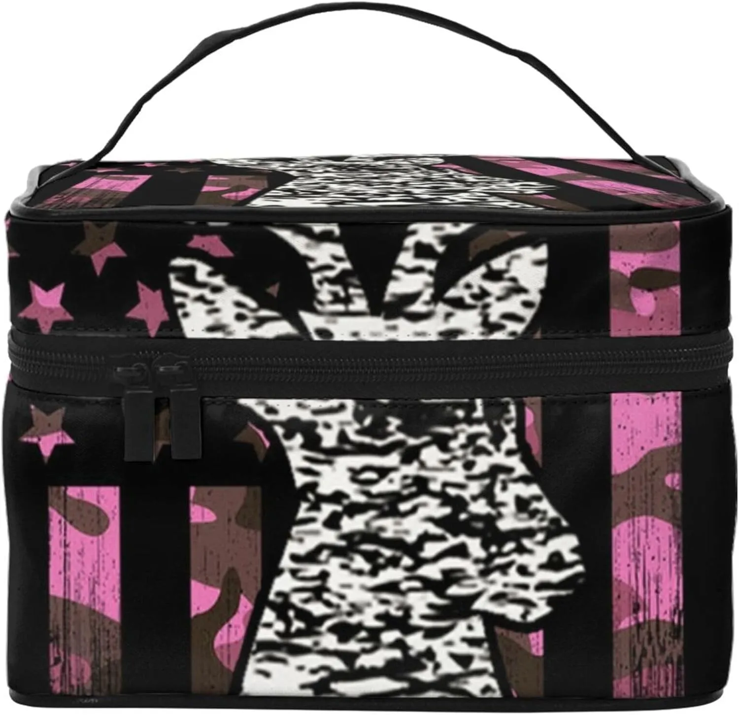 Womens Cosmetic Makeup Bag Pouch Compatible with American Flag Camo Funny Deer Hunting Pink Camouflage Toiletry Bag Cosmetic Bag, Funny Portable Coin Purse Toiletry Case Brushes Bag for Travel