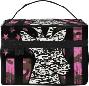 Womens Cosmetic Makeup Bag Pouch Compatible with American Flag Camo Funny Deer Hunting Pink Camouflage Toiletry Bag Cosmetic Bag, Funny Portable Coin Purse Toiletry Case Brushes Bag for Travel