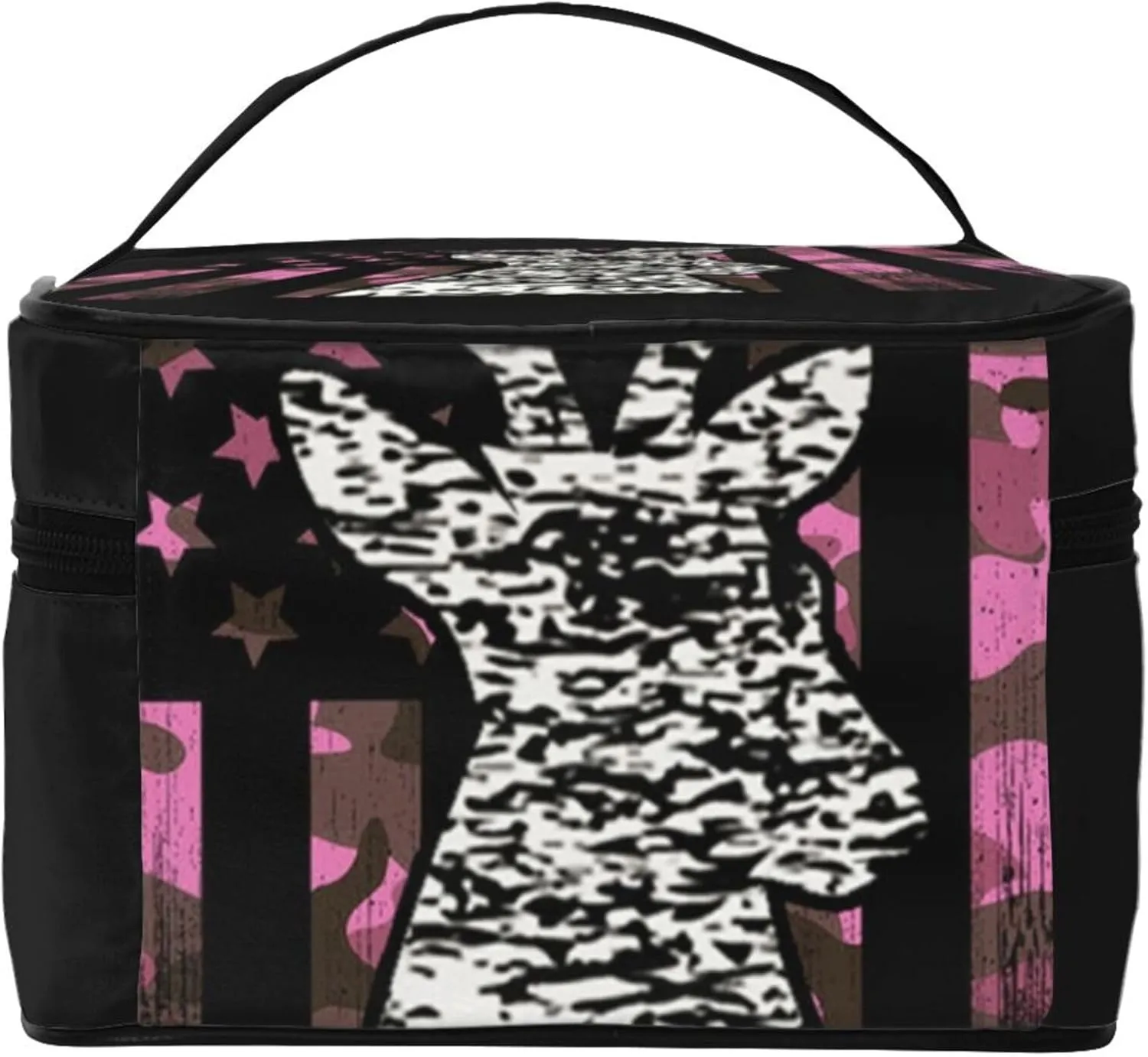 Womens Cosmetic Makeup Bag Pouch Compatible with American Flag Camo Funny Deer Hunting Pink Camouflage Toiletry Bag Cosmetic Bag, Funny Portable Coin Purse Toiletry Case Brushes Bag for Travel