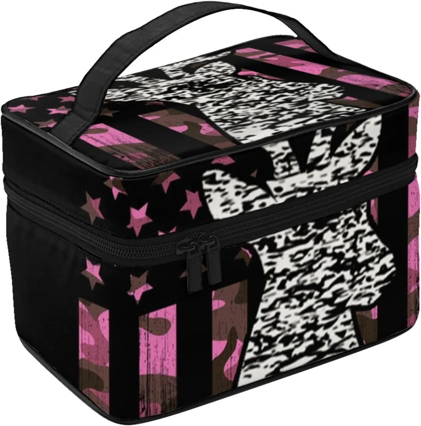 Womens Cosmetic Makeup Bag Pouch Compatible with American Flag Camo Funny Deer Hunting Pink Camouflage Toiletry Bag Cosmetic Bag, Funny Portable Coin Purse Toiletry Case Brushes Bag for Travel