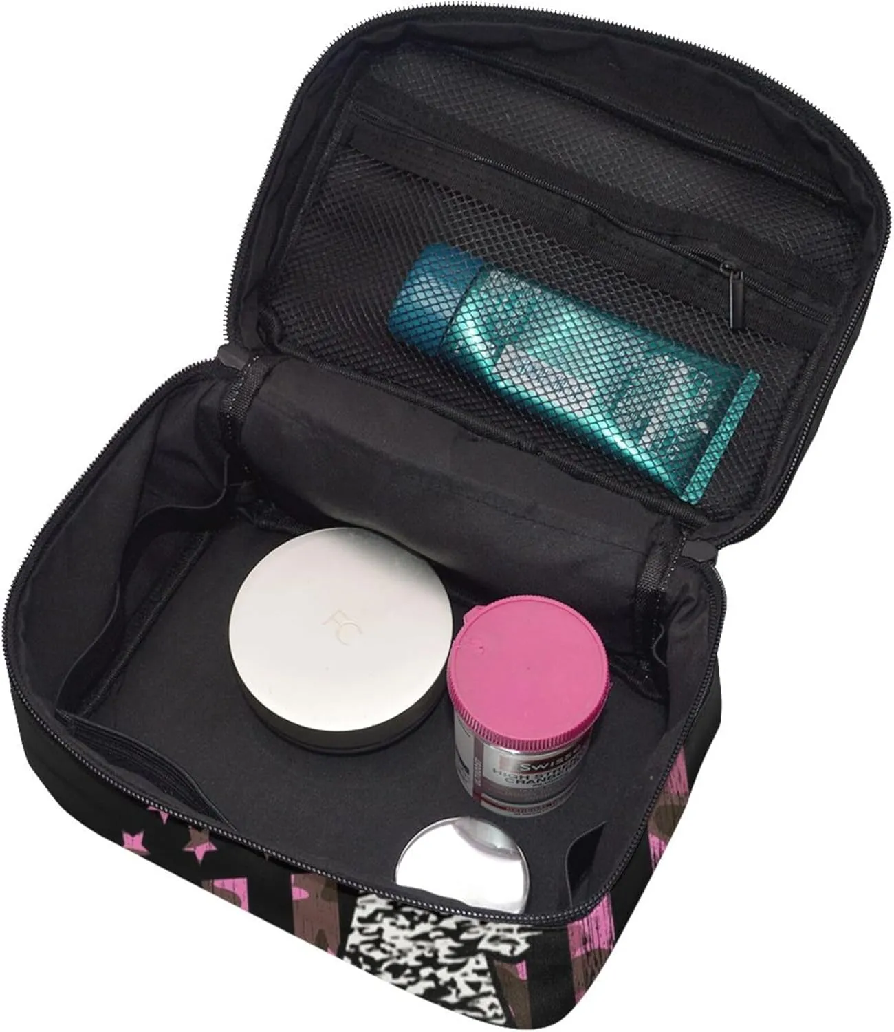Womens Cosmetic Makeup Bag Pouch Compatible with American Flag Camo Funny Deer Hunting Pink Camouflage Toiletry Bag Cosmetic Bag, Funny Portable Coin Purse Toiletry Case Brushes Bag for Travel