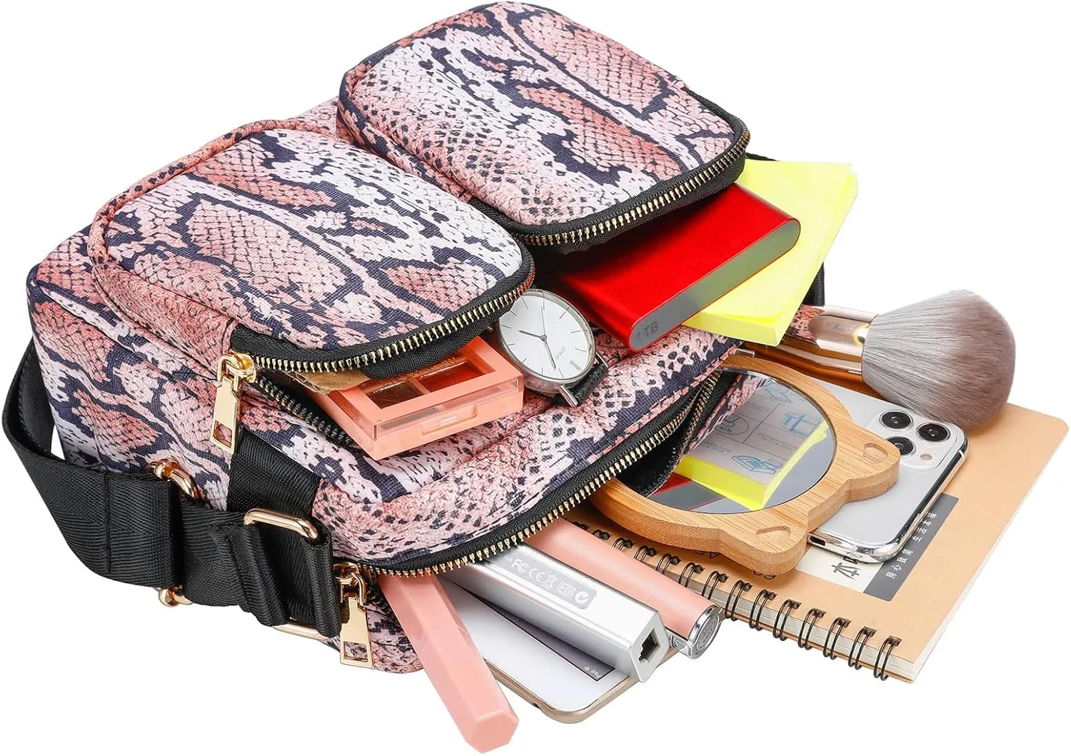Women's Crossbody Bags - Multi Pocket Shoulder Bag Lightweight Purse Stylish Printed Crossbody Bag
