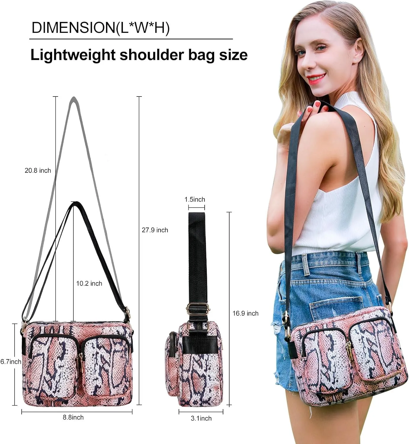 Women's Crossbody Bags - Multi Pocket Shoulder Bag Lightweight Purse Stylish Printed Crossbody Bag