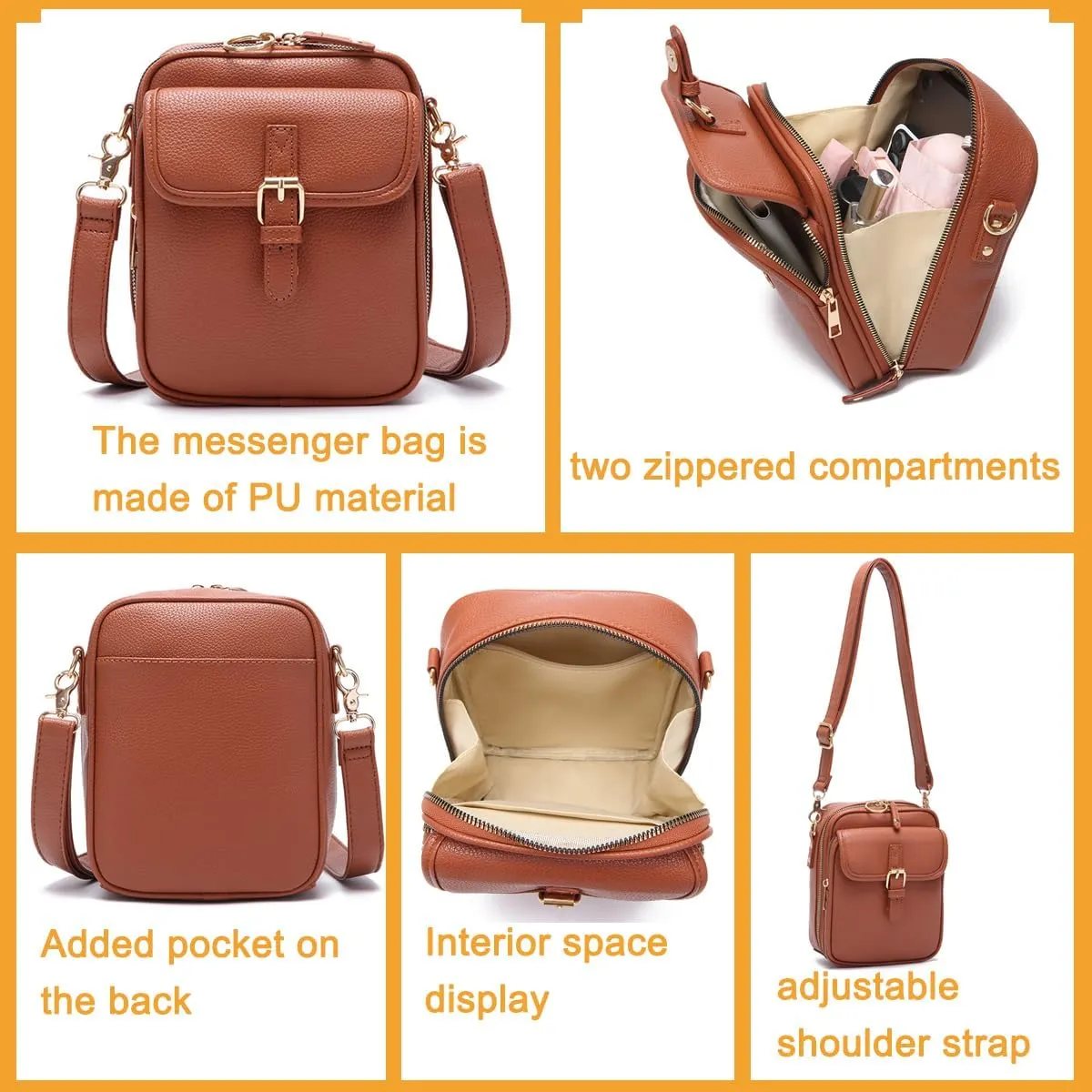 Women's Crossbody Handbags, Double Layer Leather Mini Messenger Bag, Anti Theft Crossbody Bags for Women with 10 Card Slots