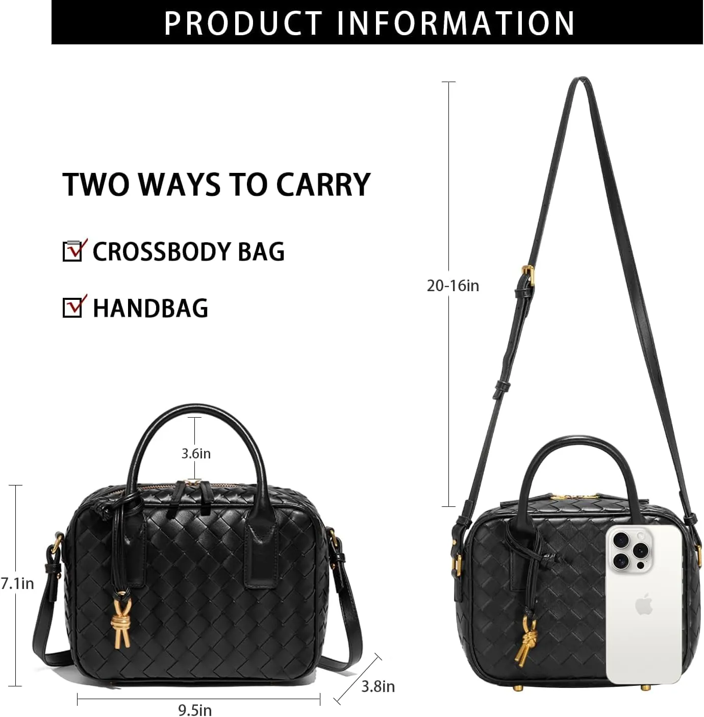 Women's Handmade Woven Top-handle Bag Fashion Leather Shoulder Handbag Crossbody Purse Woven Purse for Women