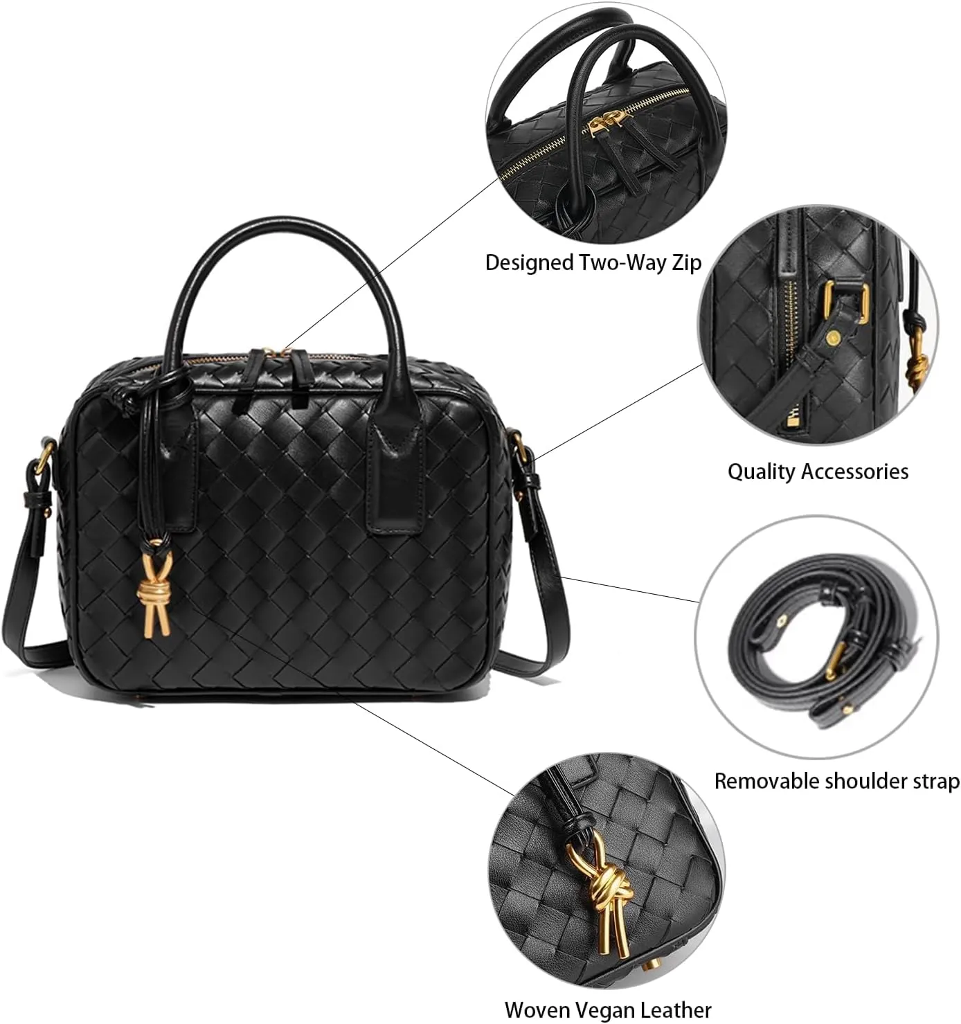 Women's Handmade Woven Top-handle Bag Fashion Leather Shoulder Handbag Crossbody Purse Woven Purse for Women