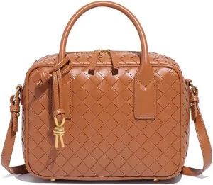 Women's Handmade Woven Top-handle Bag Fashion Leather Shoulder Handbag Crossbody Purse Woven Purse for Women
