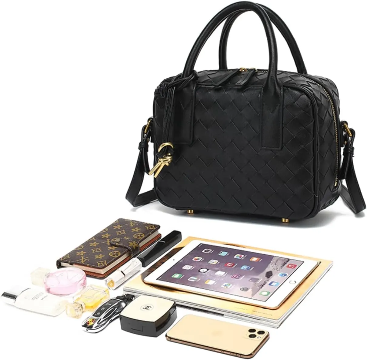 Women's Handmade Woven Top-handle Bag Fashion Leather Shoulder Handbag Crossbody Purse Woven Purse for Women