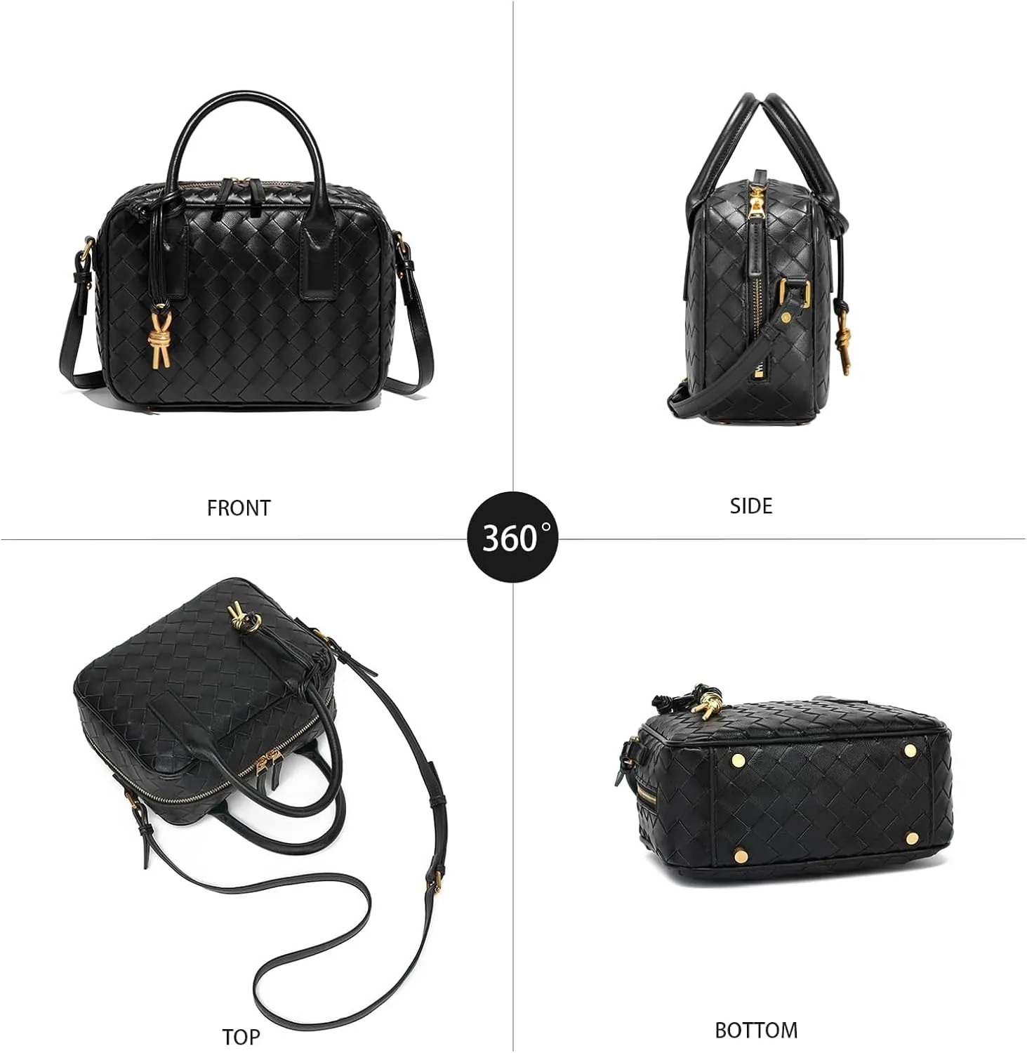 Women's Handmade Woven Top-handle Bag Fashion Leather Shoulder Handbag Crossbody Purse Woven Purse for Women