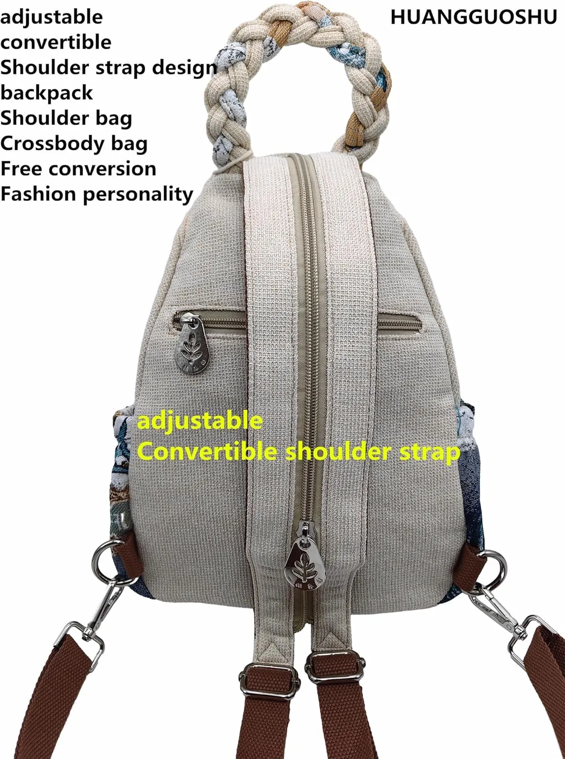 Womens Hippie Cotton Hemp Cloth Backpack Boho Vintage Embroidered Casual Purse