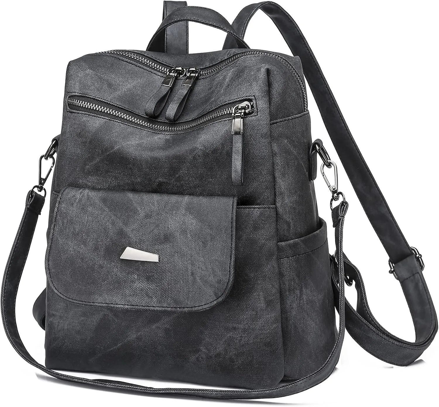 Women's Leather Fashion Backpack Purse Anti-theft Ladies Casual Handbag Convertible Multipurpose Travel Bag Black