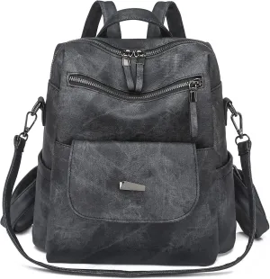 Women's Leather Fashion Backpack Purse Anti-theft Ladies Casual Handbag Convertible Multipurpose Travel Bag Black
