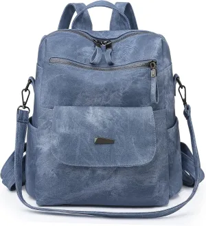 Women's Leather Fashion Backpack Purse Anti-theft Ladies Casual Handbag Convertible Multipurpose Travel Bag Blue