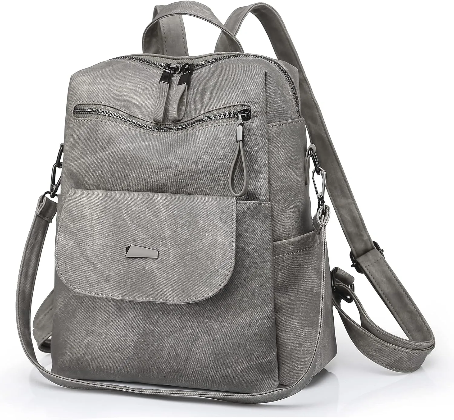 Women's Leather Fashion Backpack Purse Anti-theft Ladies Casual Handbag Convertible Multipurpose Travel Bag Grey