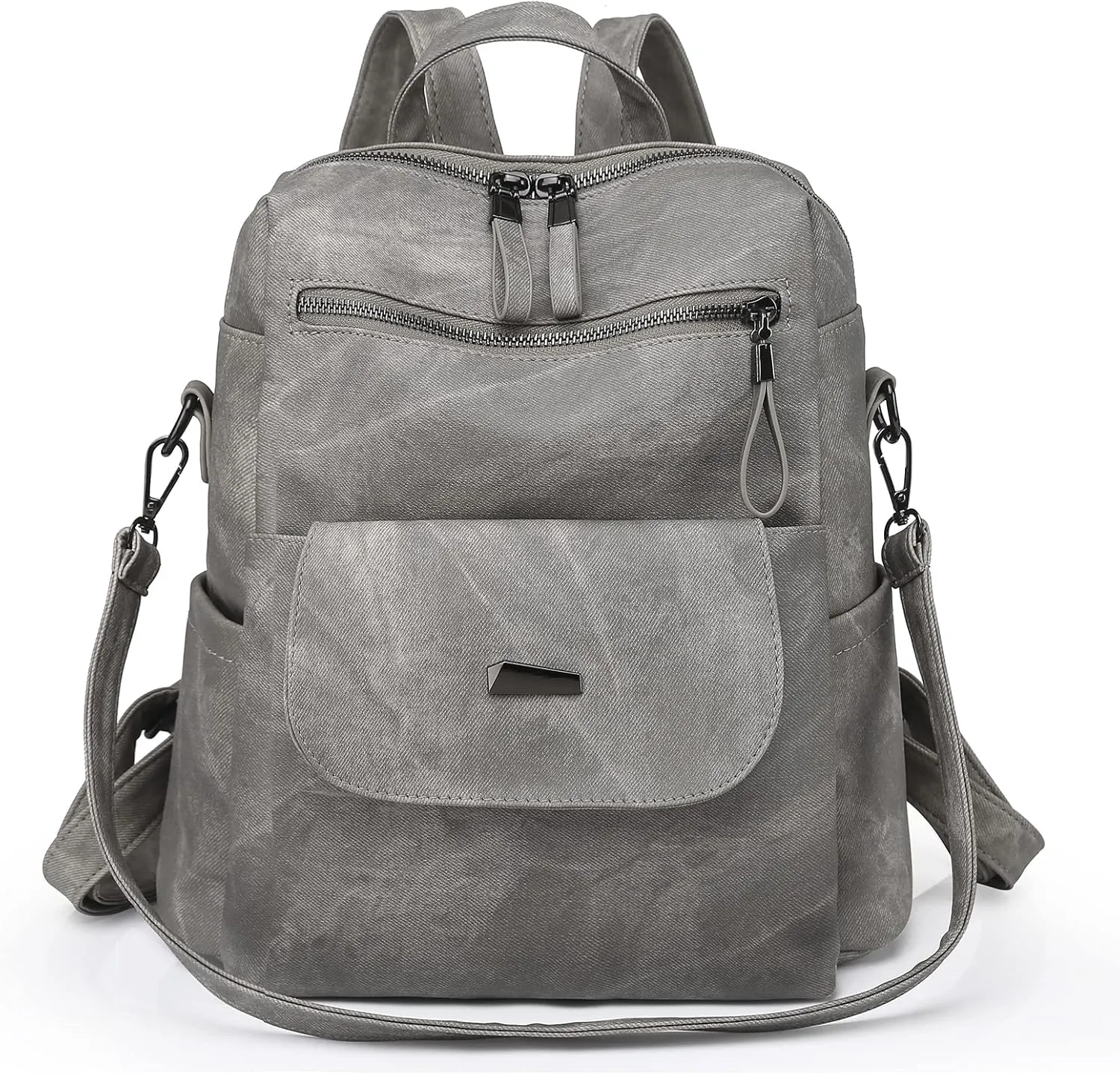 Women's Leather Fashion Backpack Purse Anti-theft Ladies Casual Handbag Convertible Multipurpose Travel Bag Grey