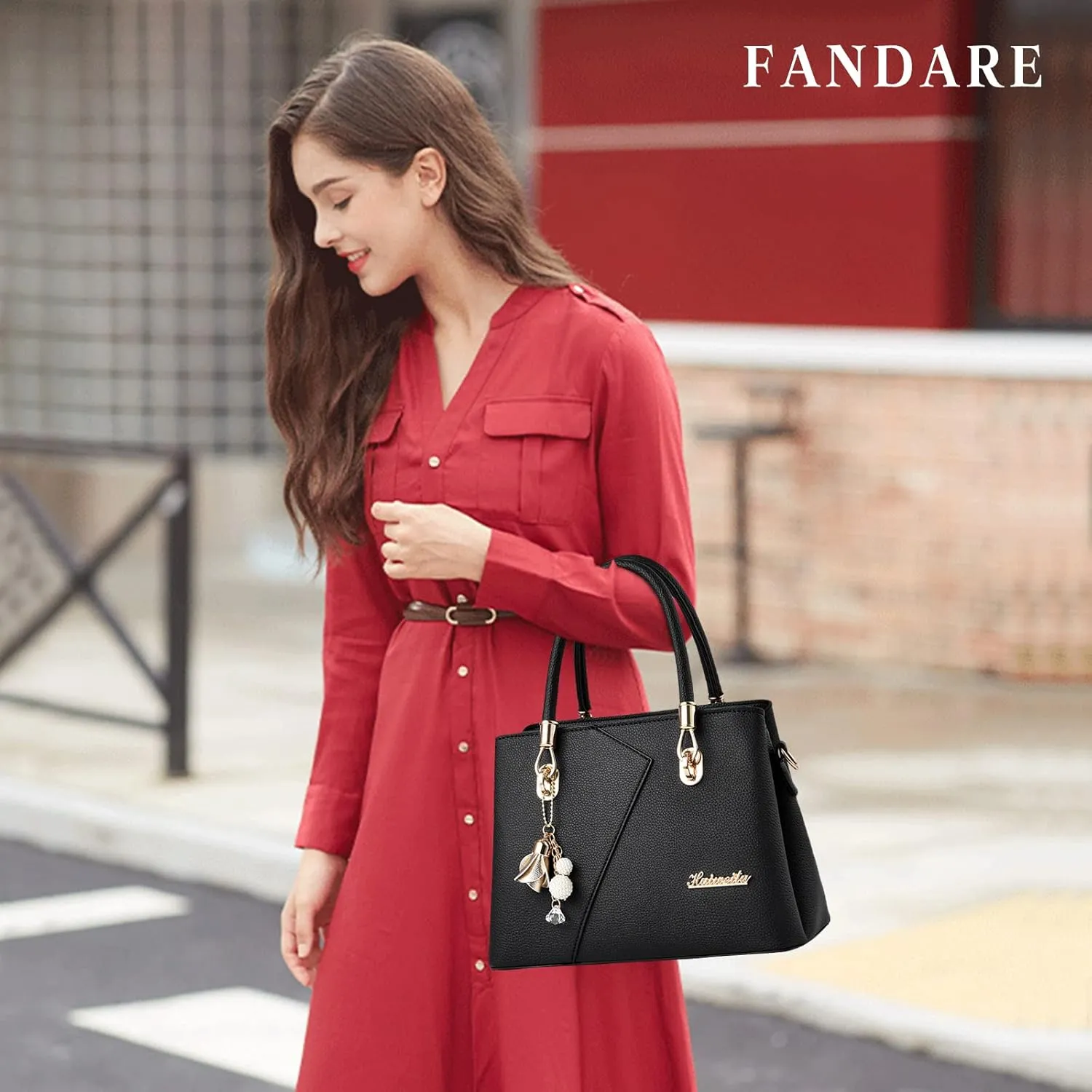 Womens Multi Pocket Handbag Top-handle Bags Shoulder Bag PU Leather