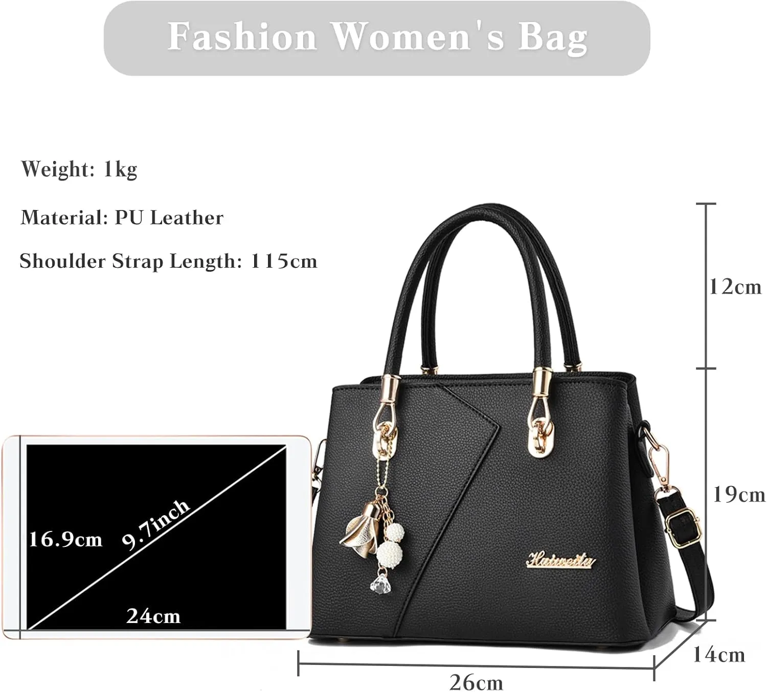 Womens Multi Pocket Handbag Top-handle Bags Shoulder Bag PU Leather
