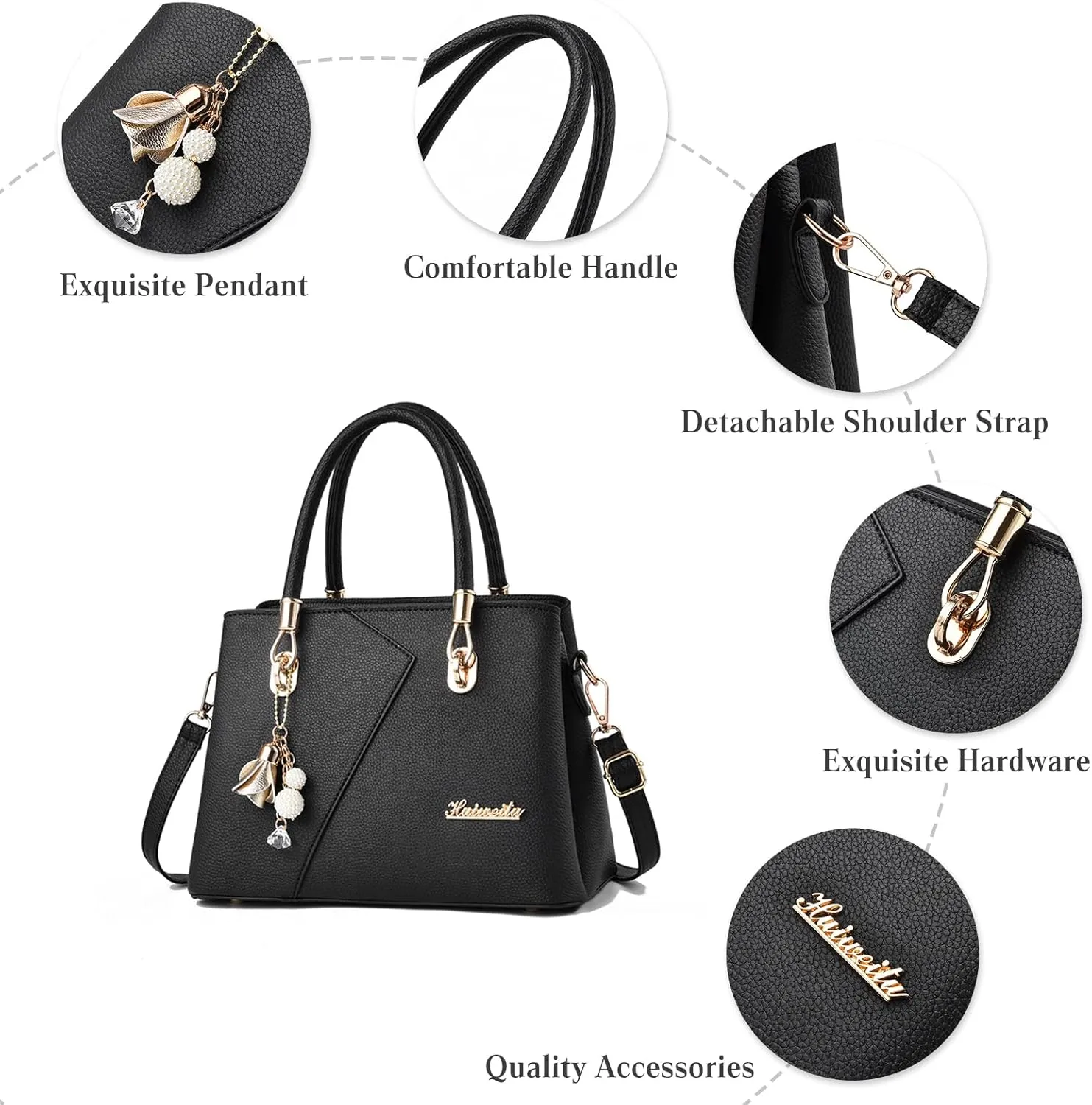 Womens Multi Pocket Handbag Top-handle Bags Shoulder Bag PU Leather