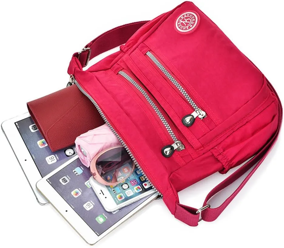 Womens Nylon Crossbody Bag Waterproof Multi-Pocket Travel Shoulder Bag