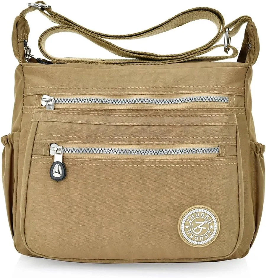 Womens Nylon Crossbody Bag Waterproof Multi-Pocket Travel Shoulder Bag
