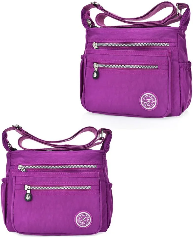 Womens Nylon Crossbody Bag Waterproof Multi-Pocket Travel Shoulder Bag