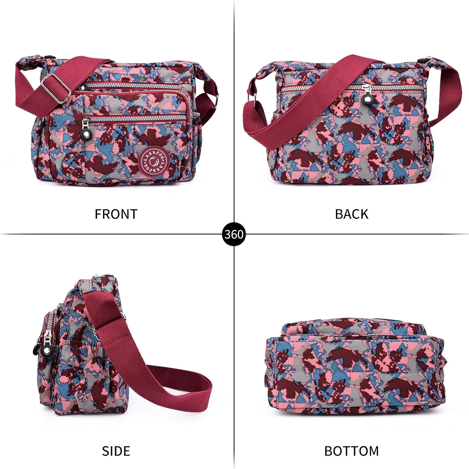 Women's Nylon Crossbody Bag Waterproof Shoulder Purse Multi Pocket Tote Handbag Travel Satchel Messenger Bag