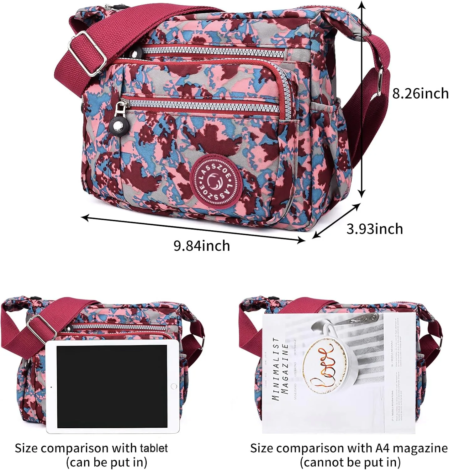 Women's Nylon Crossbody Bag Waterproof Shoulder Purse Multi Pocket Tote Handbag Travel Satchel Messenger Bag