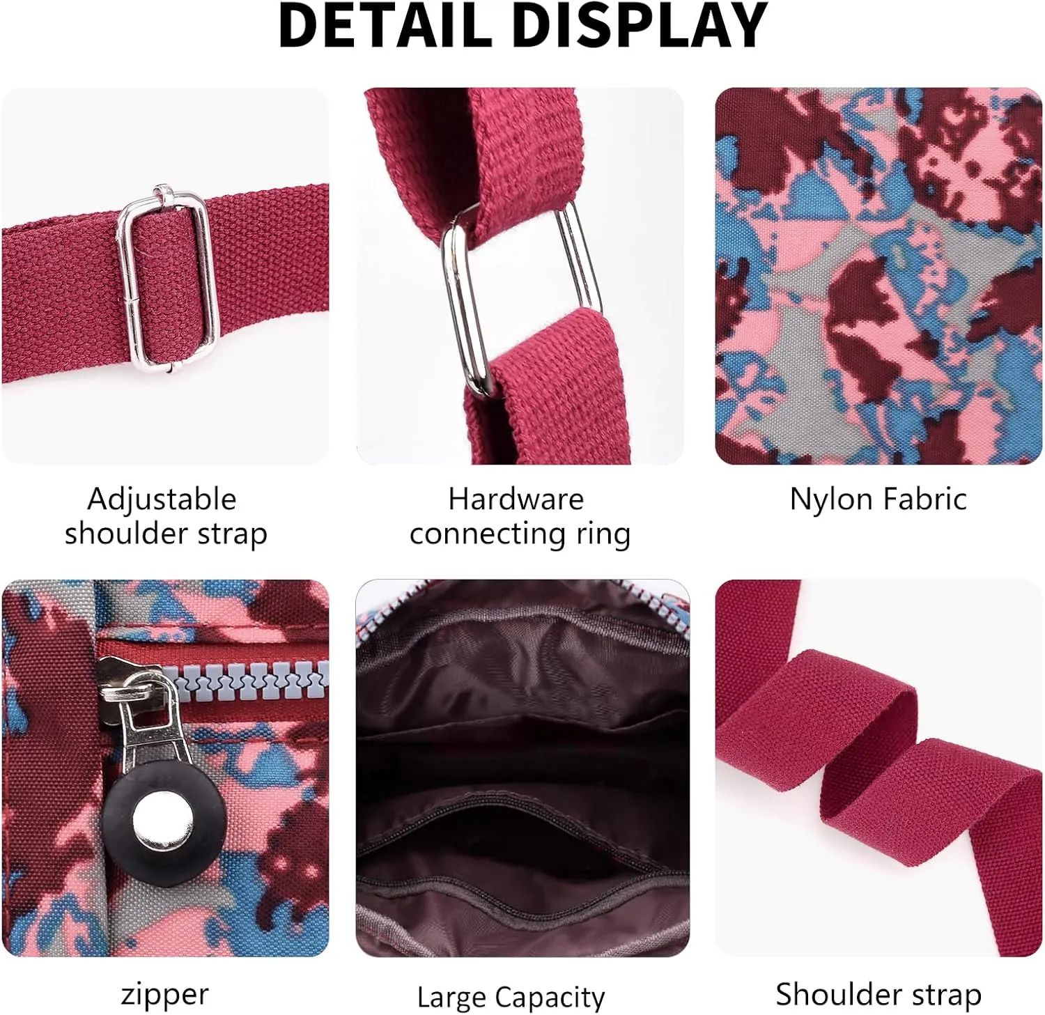 Women's Nylon Crossbody Bag Waterproof Shoulder Purse Multi Pocket Tote Handbag Travel Satchel Messenger Bag