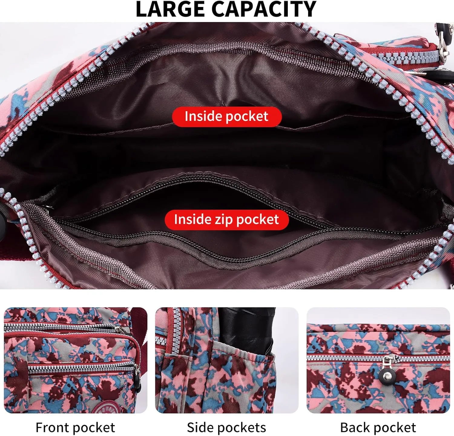 Women's Nylon Crossbody Bag Waterproof Shoulder Purse Multi Pocket Tote Handbag Travel Satchel Messenger Bag