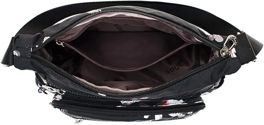 Womens Nylon Floral Shoulder Bag Crossbody Bag Messenger Bags Travel Handbags With Adjustable Strap Waterproof