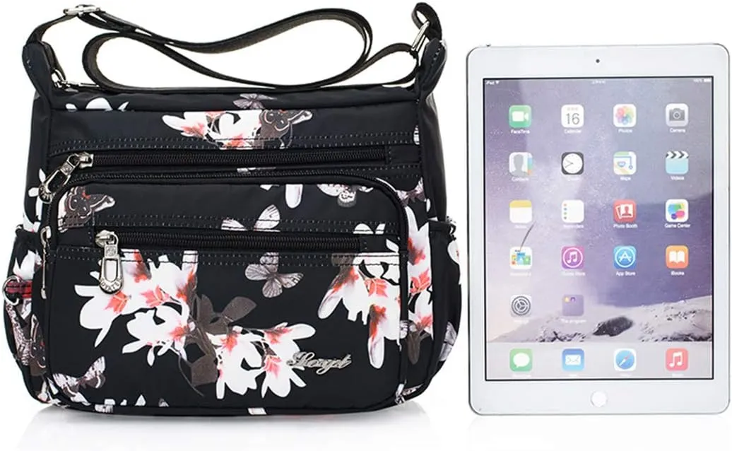 Womens Nylon Floral Shoulder Bag Crossbody Bag Messenger Bags Travel Handbags With Adjustable Strap Waterproof