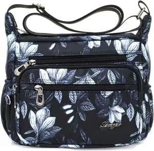 Womens Nylon Floral Shoulder Bag Crossbody Bag Messenger Bags Travel Handbags With Adjustable Strap Waterproof