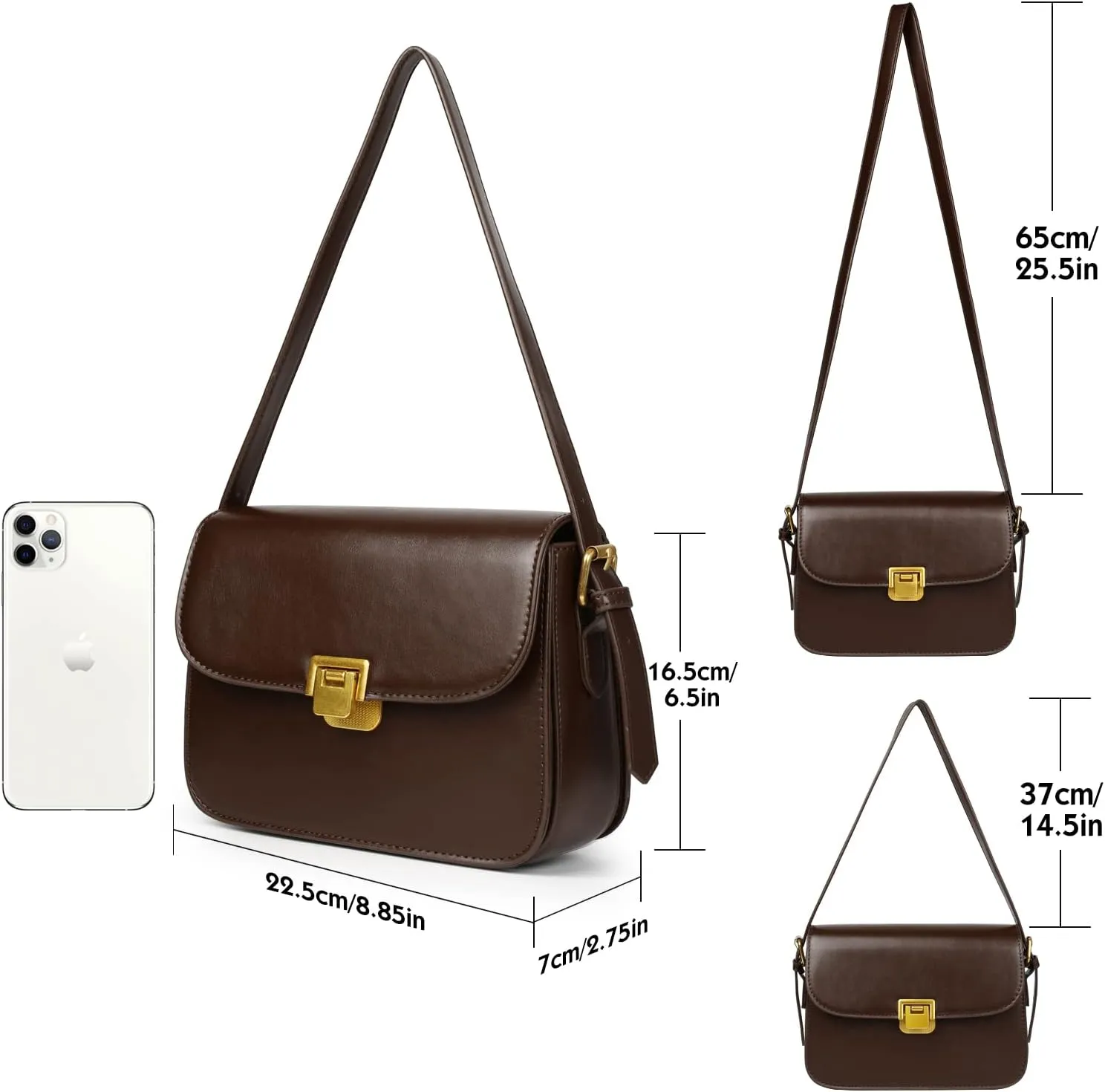 Women's Shoulder Bag Messenger Handbag Preppy Style Female Crossbody Bag Retro Purse Designer Briefcase(coffee)