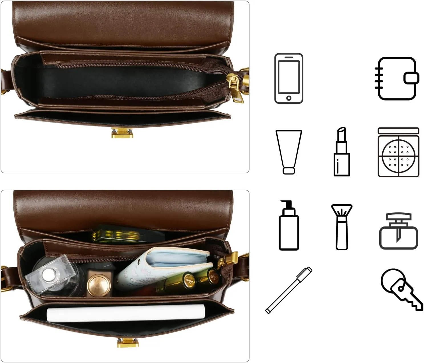 Women's Shoulder Bag Messenger Handbag Preppy Style Female Crossbody Bag Retro Purse Designer Briefcase(coffee)